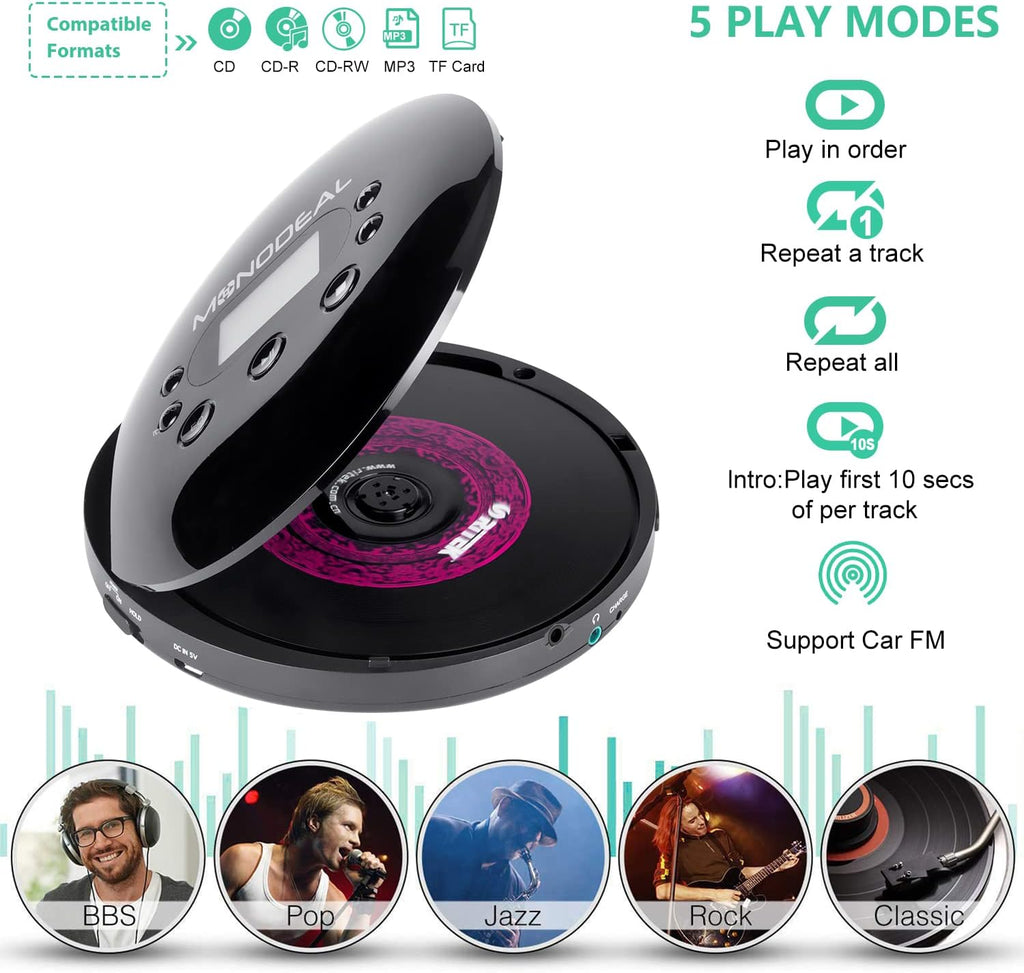 Portable CD Player with FM Transmitter, Anti-Skip Protection, Headphones, Pack of 2 D417