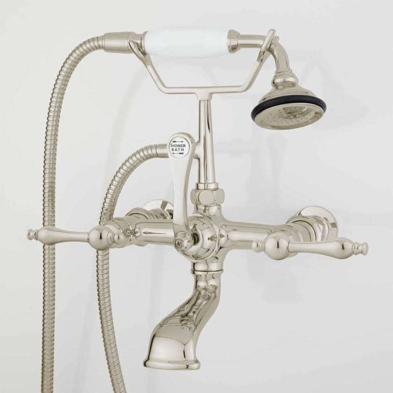 Wall Mounted Tub Filler Faucet with Lever Handles and Hand Shower L321