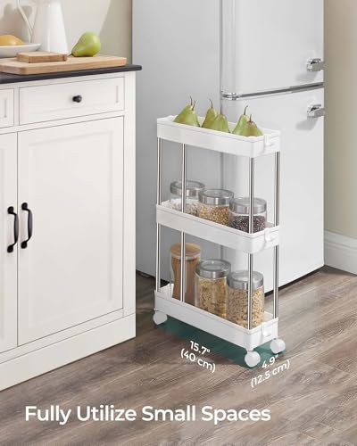 3-Tier Rolling Storage Cart with 6 Hooks, Steel Frame, Dove Gray Q571352