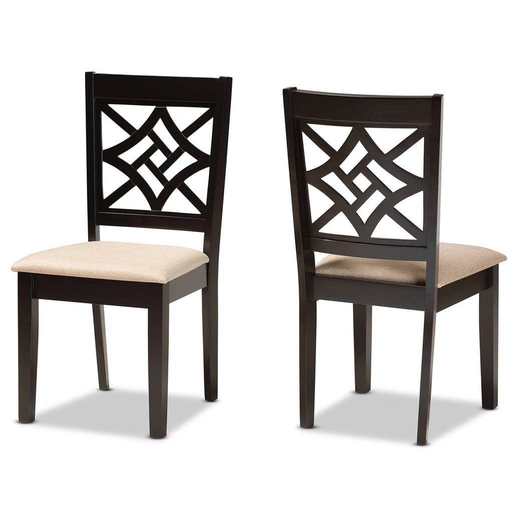 Sand Fabric Upholstered Dark Brown Wood 2-Piece Dining Chair Set S9956