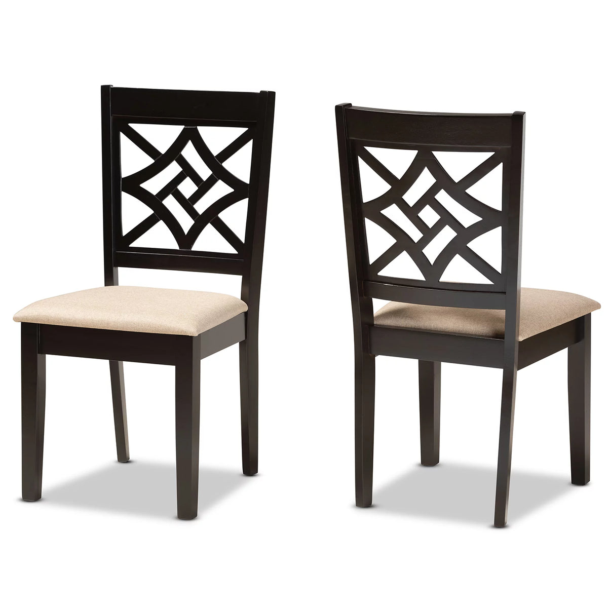Sand Fabric Upholstered Dark Brown Wood 2-Piece Dining Chair Set S9956