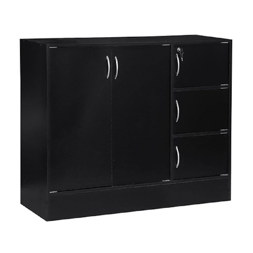Black 5-Door 3-Shelf Wooden Bookcase Q5680