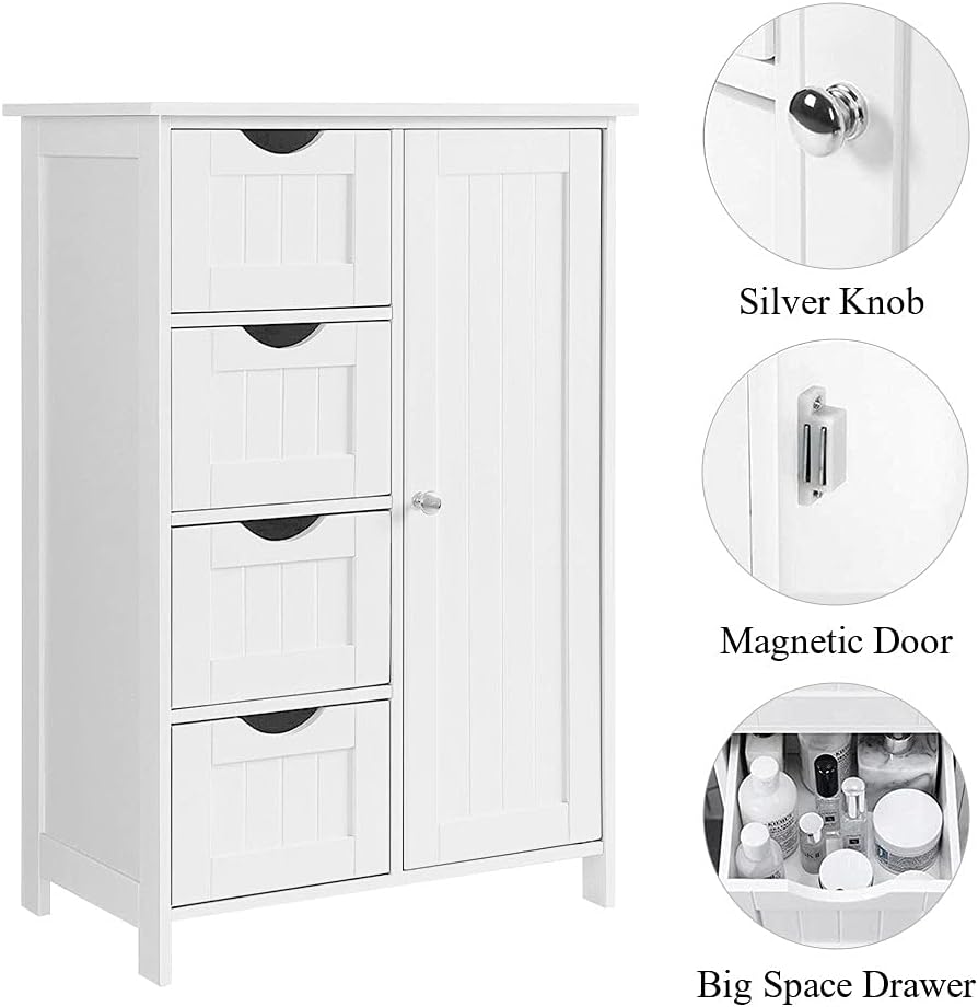 White Wooden Floor Storage Cabinet with 1 Door & 4 Drawer Y1547