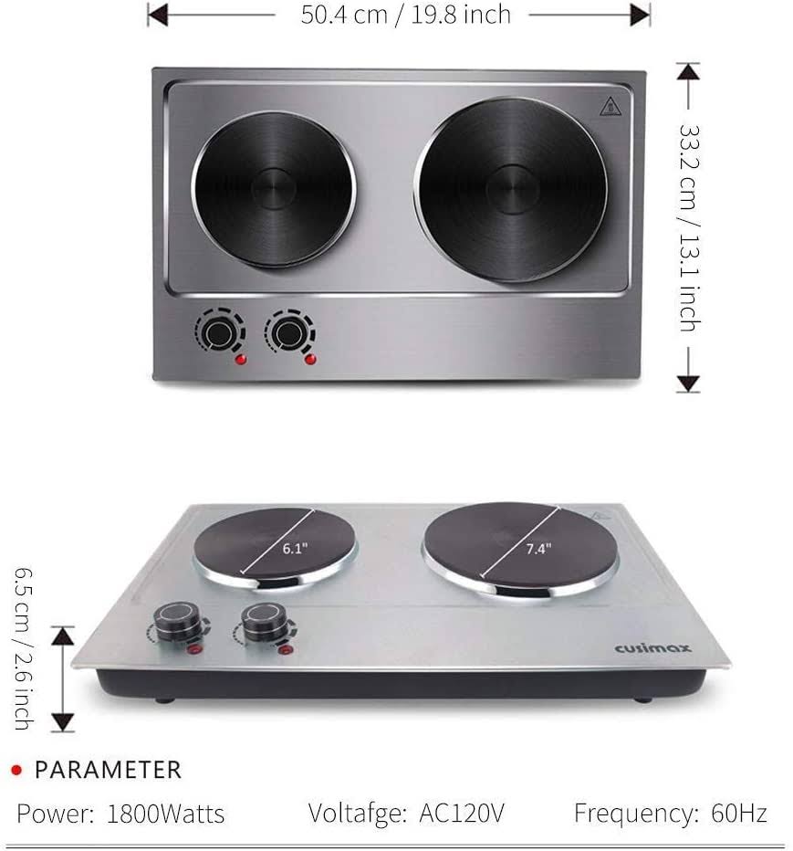 1800W Electric Double Burner Countertop Cast Iron Hot Plate G762