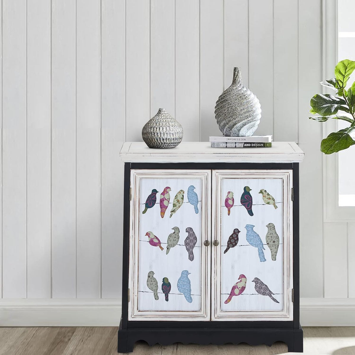 Accent Storage Cabinet with Wood Frame and Silver Powder-Coating MDF Doors, 31.5 Lx15.4 Wx38 H S860