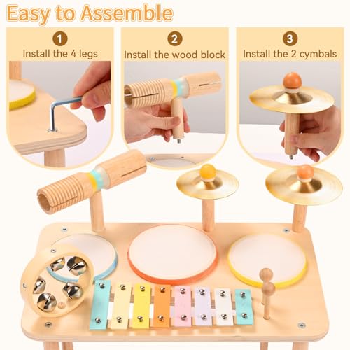 Kids Drum Set with Xylophone Cymbals Bell and Tone Block F92379
