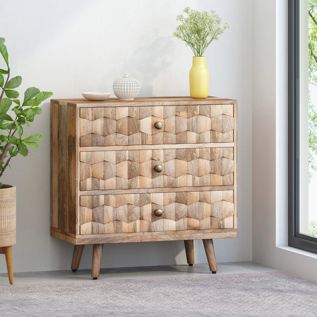 Handmade Mango Wood 3 Drawer Chest Z692