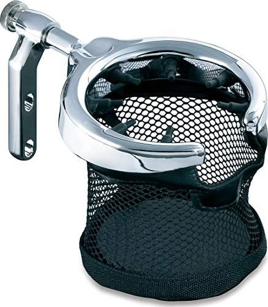 Chrome Motorcycle Handlebar Cup Holder with Mesh Basket N5719