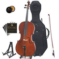 Ebony Fitted Flamed Solid Wood Cello with Hard & Soft Case Stand Bow Rosin Bridge and Extra Set of Strings Size 1/2 I4578