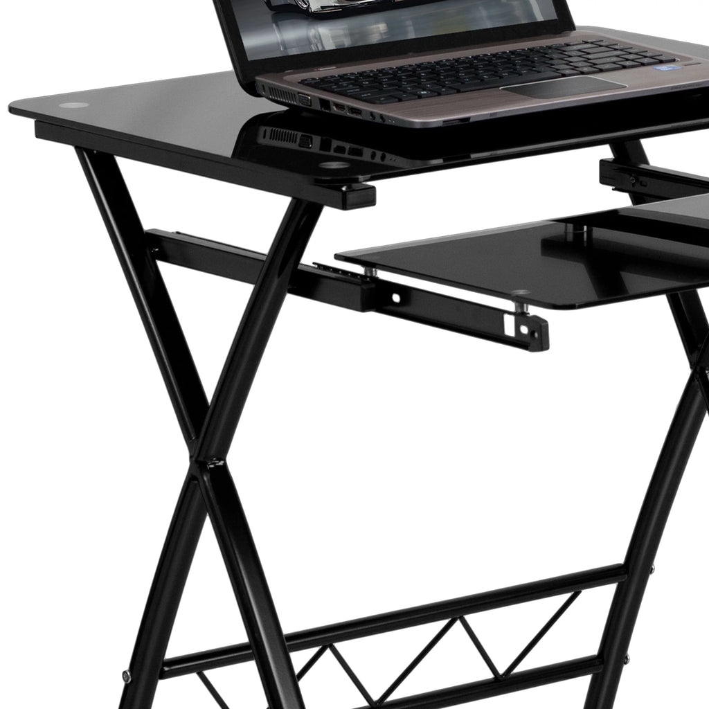 Black Tempered Glass Computer Desk with Keyboard Tray Y4678