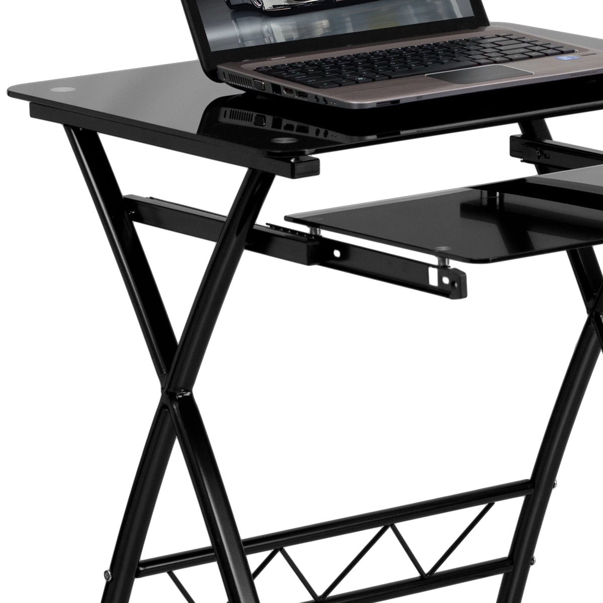 Black Tempered Glass Computer Desk with Keyboard Tray Y4678