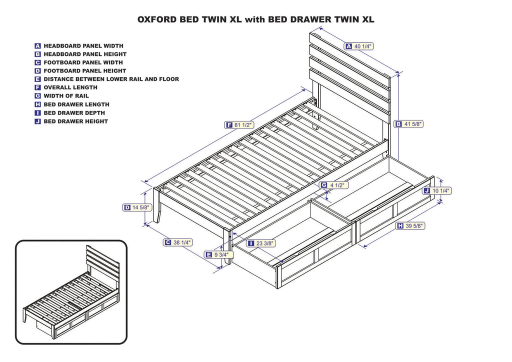 Twin XL Wood Platform Bed Frame with 2 Storage Drawers D738238
