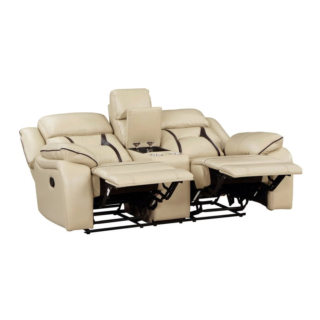 Beige Faux Leather Double Reclining Loveseat M784900