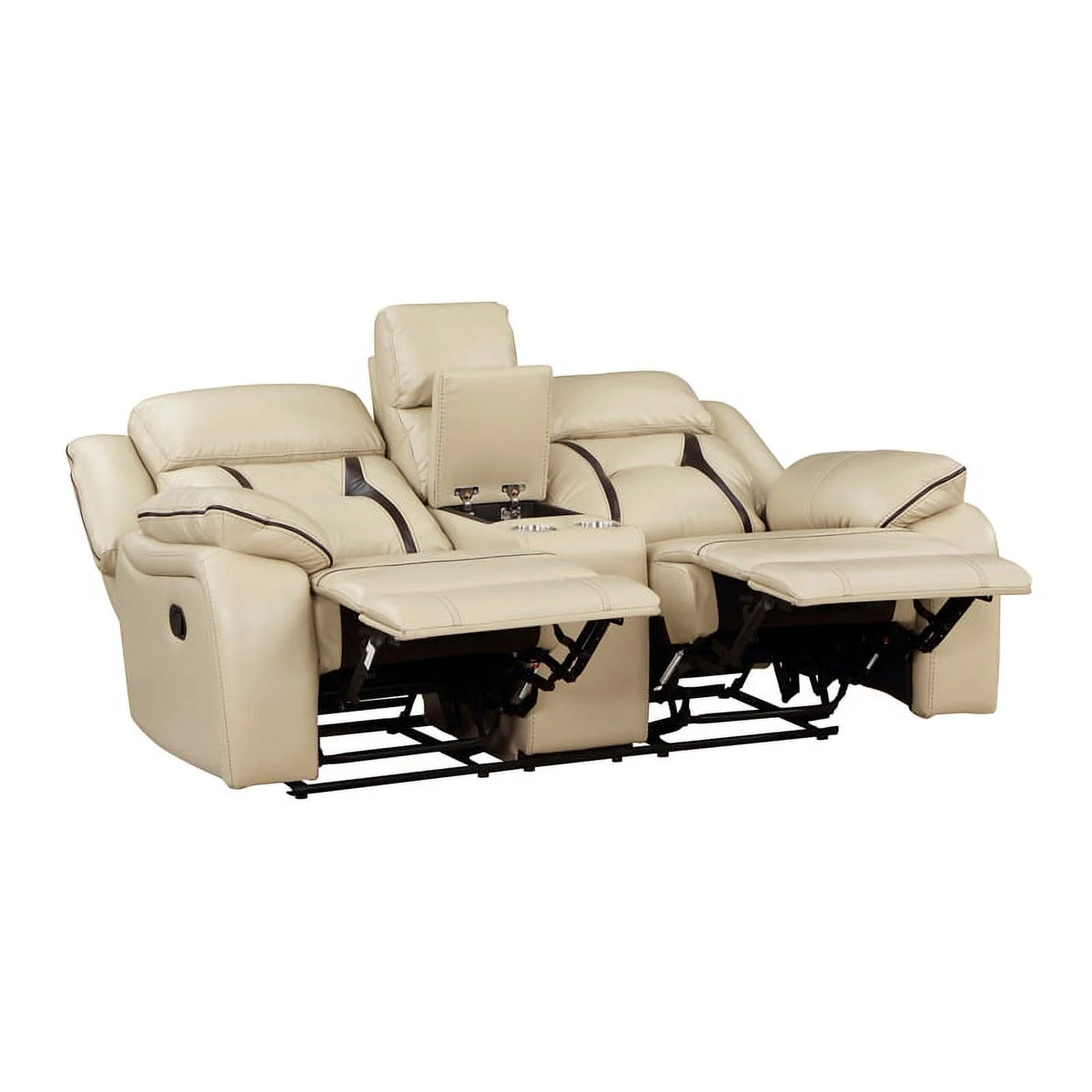 Beige Faux Leather Double Reclining Loveseat M784900