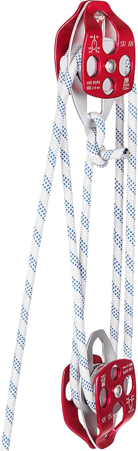 Twin Sheave Block and Tackle with Braid Rope Double Pulley Rigging G79396
