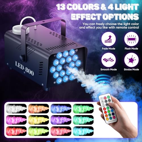 800W Fog Machine with 13-Color LED Effects X637
