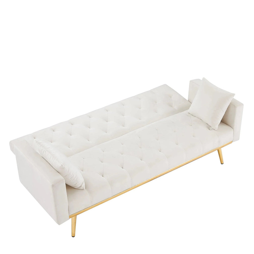 Cream White Convertible Folding Futon Sofa Bed F50678