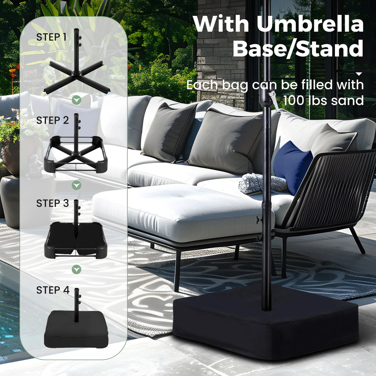 15ft Double-Sided Patio Umbrella with Solar Lights & Base X90513
