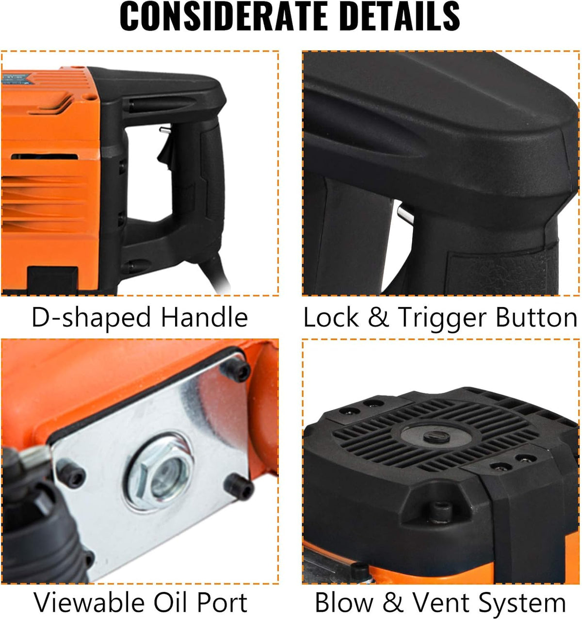 3500W Electric Demolition Hammer Concrete Breaker with Flat Chisel Bull Point Chisel M54800