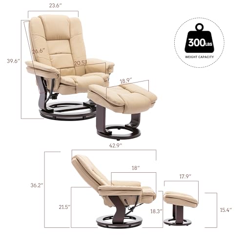 Beige Leather Swivel Recliner Chair with Ottoman J518