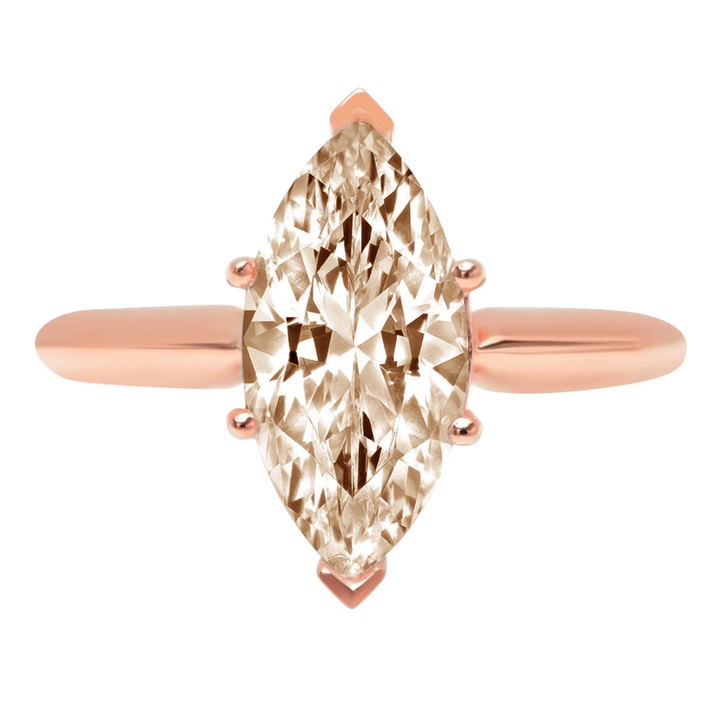 2.5ct Marquise Cut Champagne Simulated Diamond 14k Rose Gold Ring Size 8.25 P63877