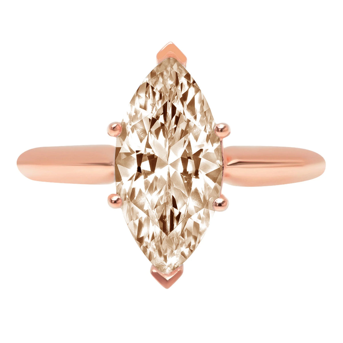 2.5ct Marquise Cut Champagne Simulated Diamond 14k Rose Gold Ring Size 8.25 P63877