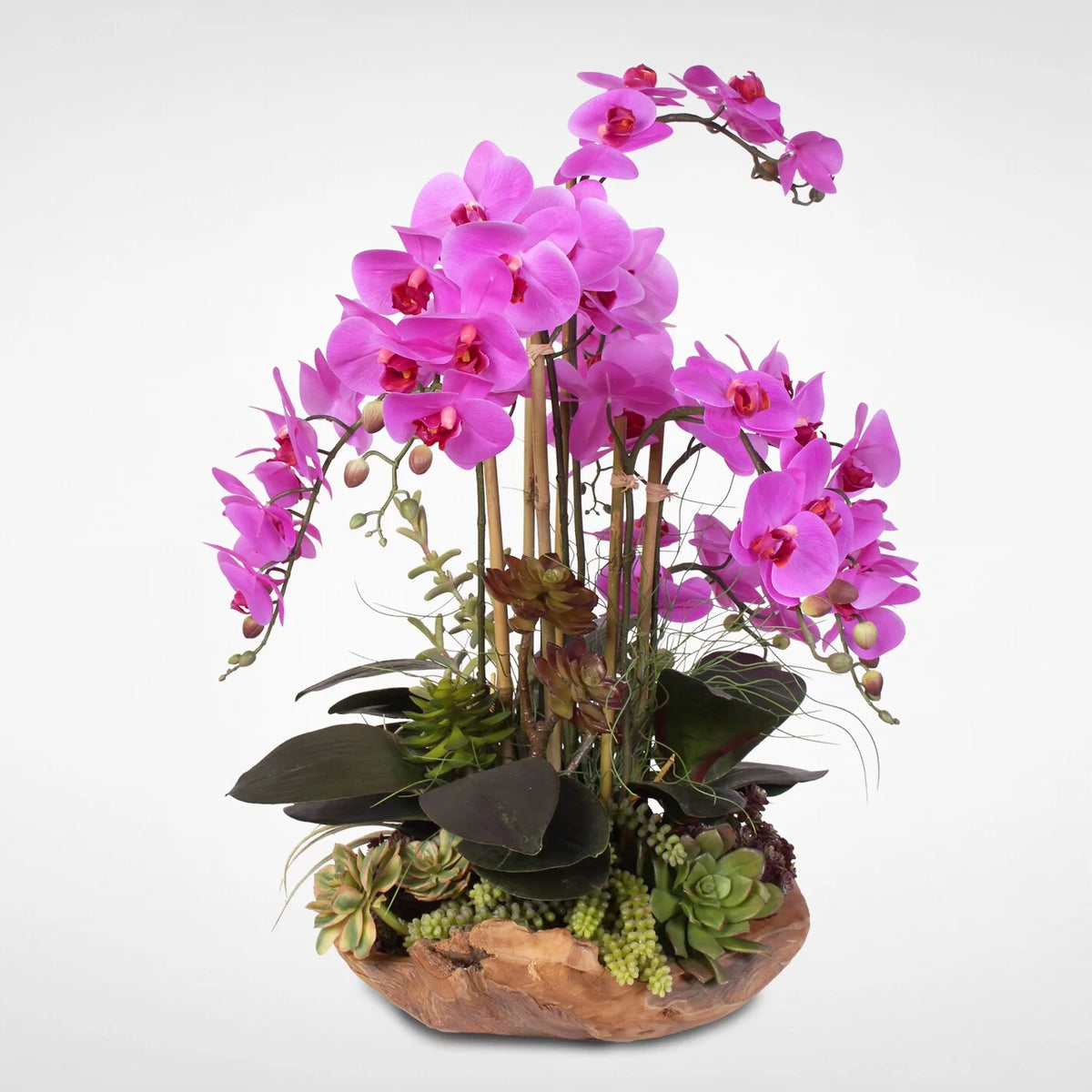 Real Touch 7-stems Silk Orchids in Natural Wood Bowl D38464