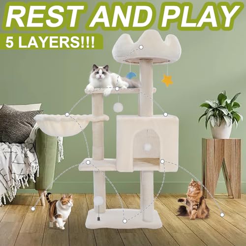 White 40'' Cat Tree Tower with Scratching Post P478313