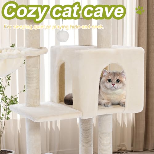White 40'' Cat Tree Tower with Scratching Post P478313