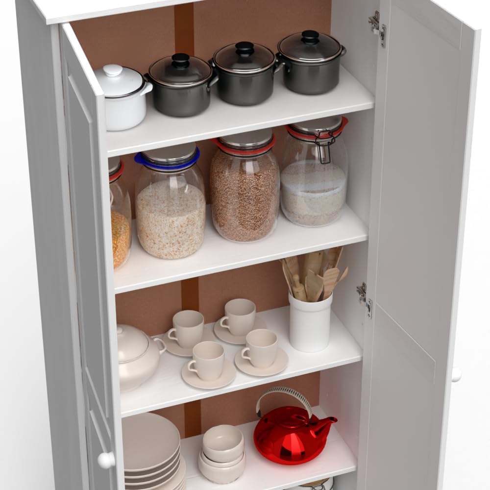 Solid Wood White Cabinet Pantry with 2 Doors and Adjustable Shelves N790306