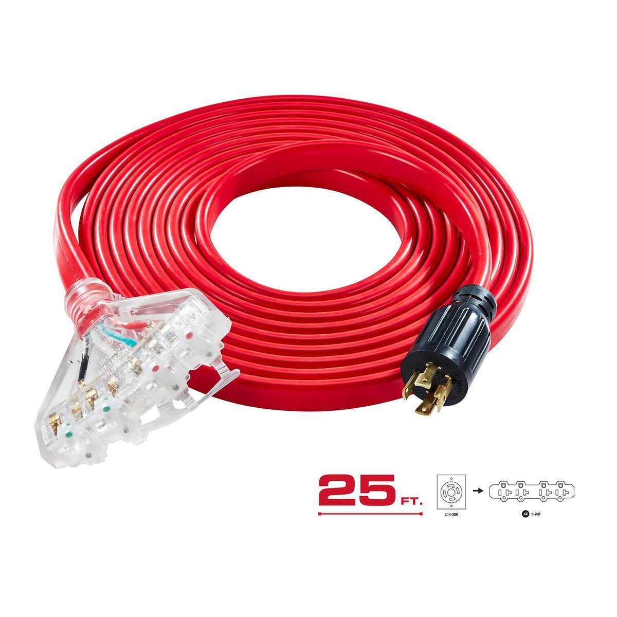 25 ft. 30 Amp 125/250V 4-Outlet Generator Extension Cord C2241