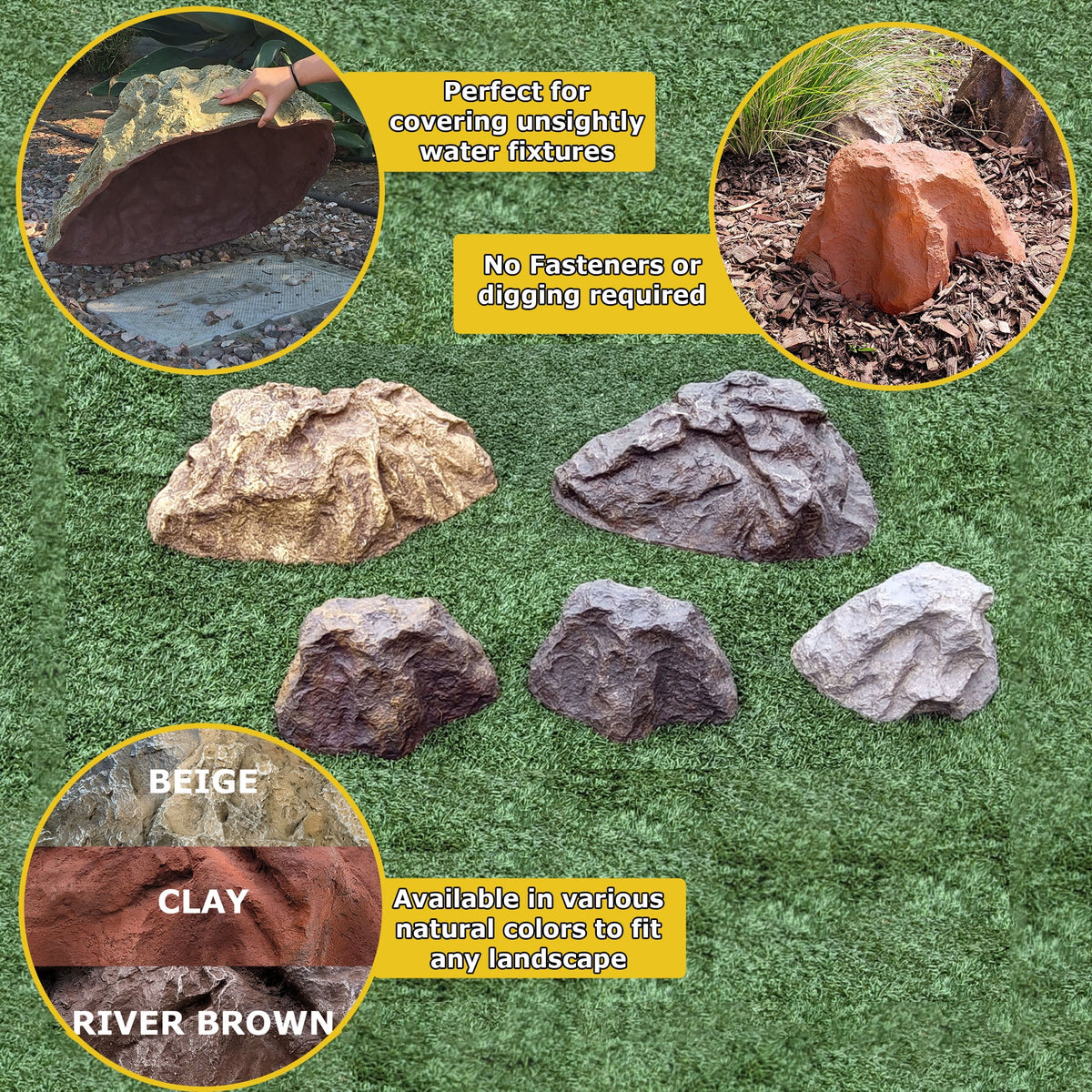 Beige Artificial Boulder 9" H x 13" W x 16" L V31471