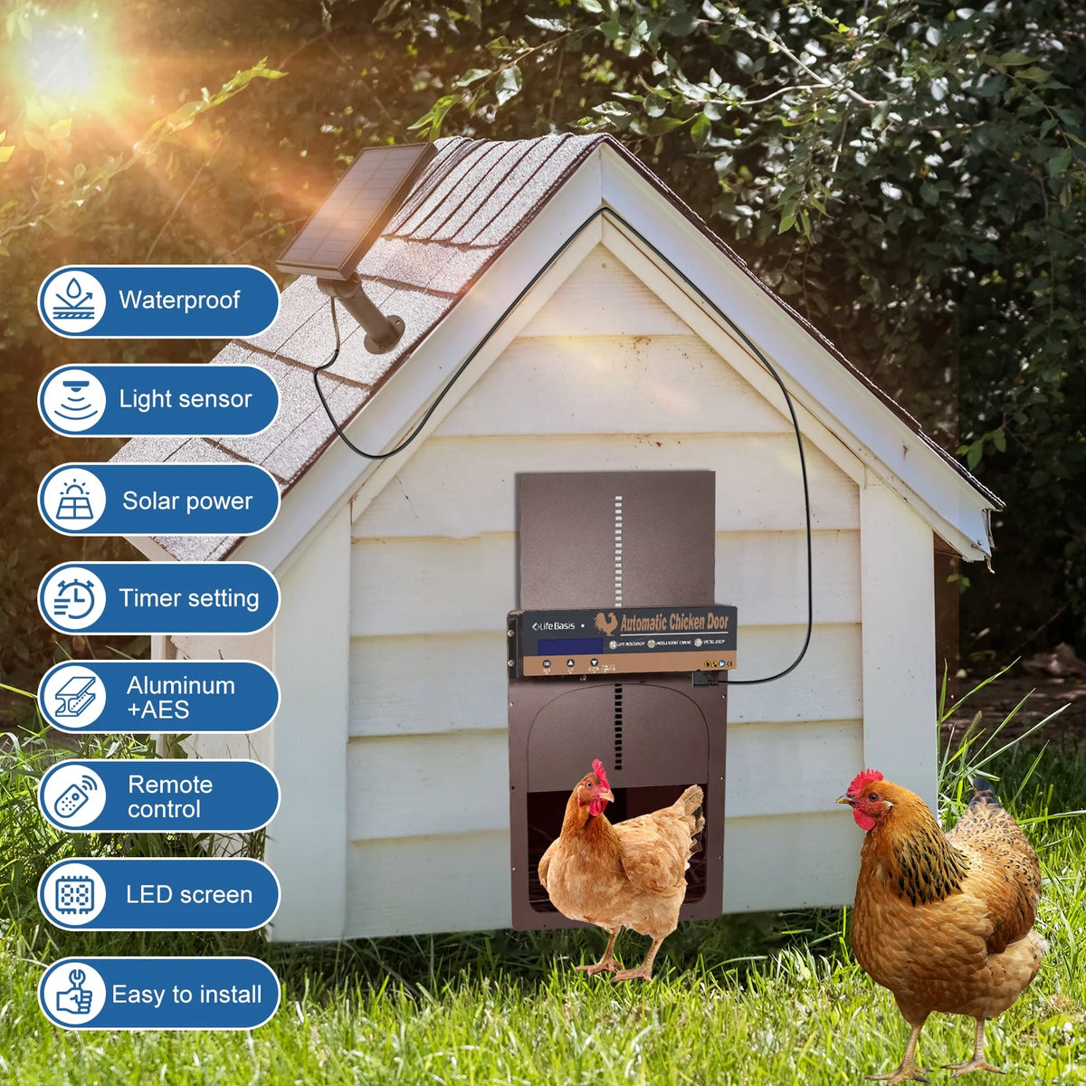 Solar Powered Automatic Chicken Coop Door with Remote Control B9829
