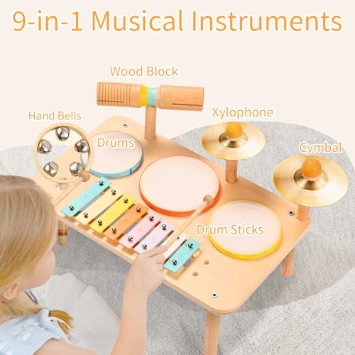 Kids Drum Set with Xylophone Cymbals Bell and Tone Block F92379