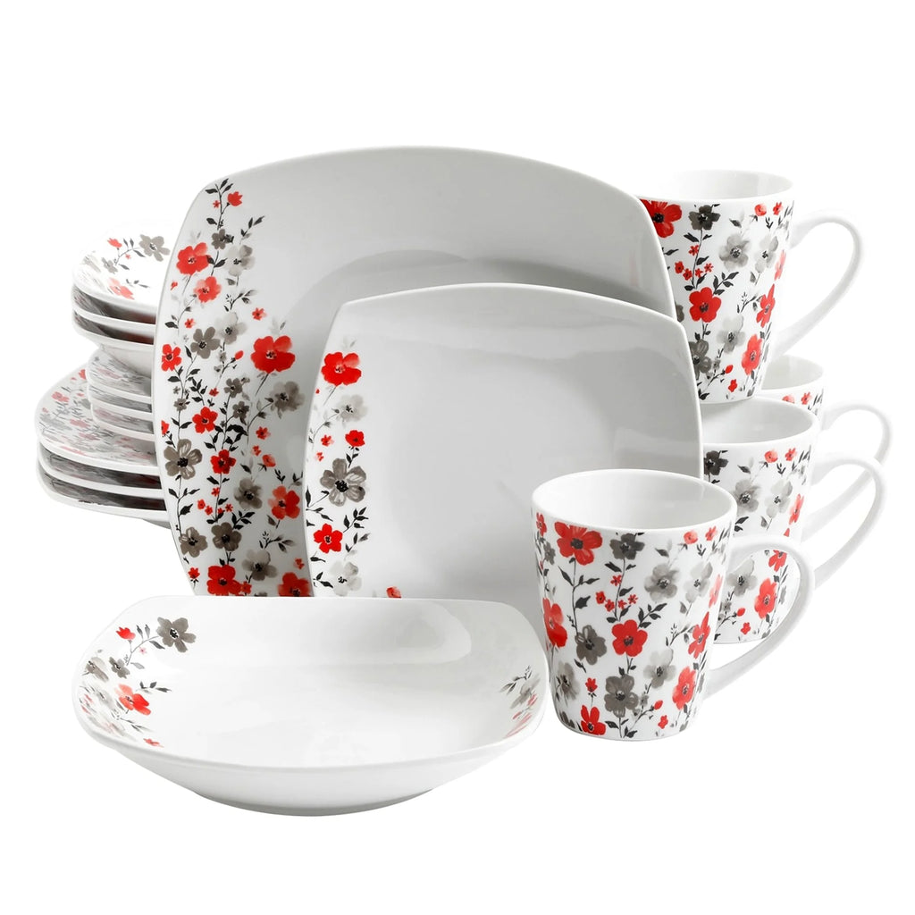 16 Piece White Floral Ceramic Dinnerware Set S319