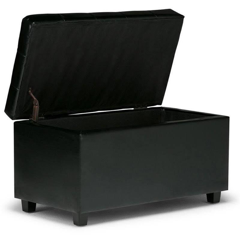 Faux Leather Storage Bench in Black H101