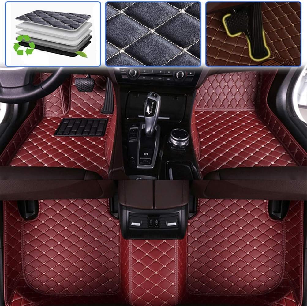 Beige Leather Waterproof Full Coverage Car Floor Mats V384