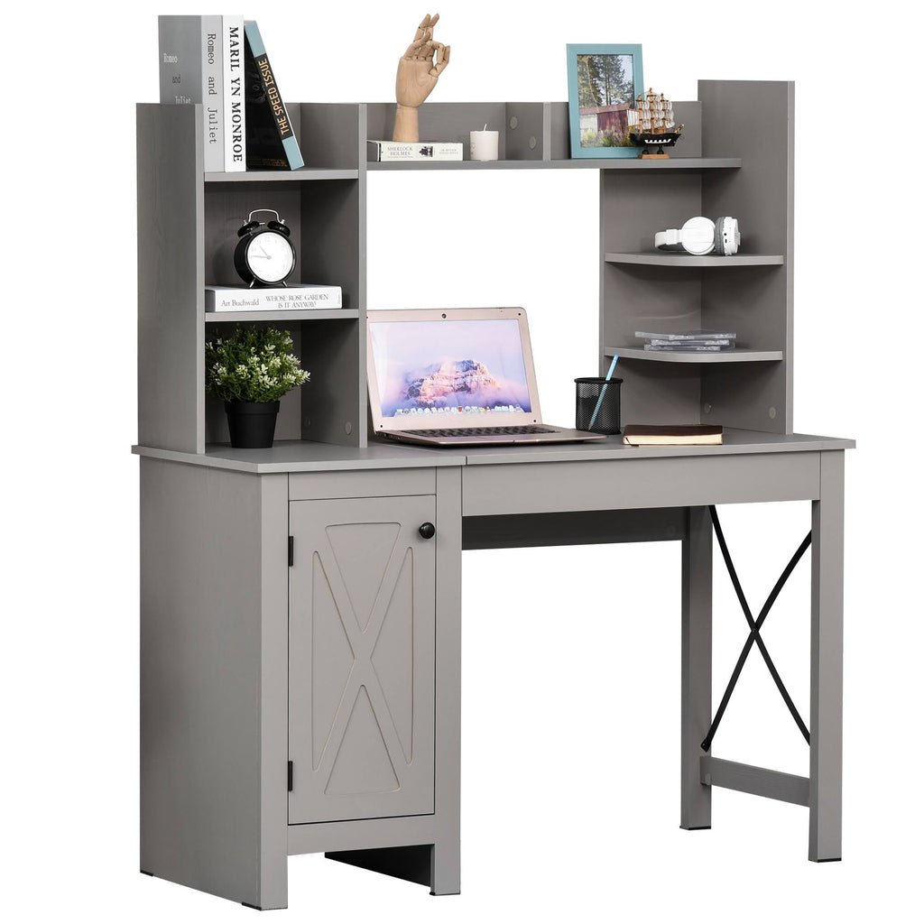 Grey Computer Desk with Hutch and Storage Cabinet W6447