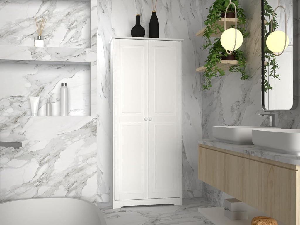 Solid Wood White Cabinet Pantry with 2 Doors and Adjustable Shelves N790306