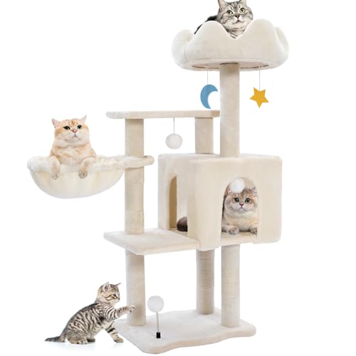 White 40'' Cat Tree Tower with Scratching Post P478313