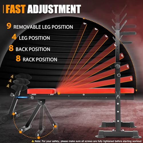 6 in 1 600lbs Foldable Weight Bench Set with Squat Rack K2617