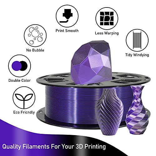 6 Spools Bicolor Dual Color 1.75mm 3D Printer Filament Bundle, Silk PLA, 250g X 6 Spools U4515