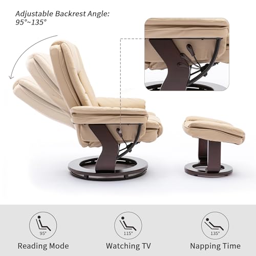 Beige Leather Swivel Recliner Chair with Ottoman J518
