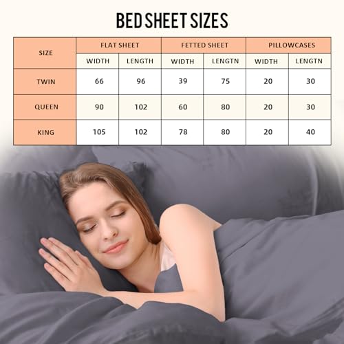 Queen Size 4 Piece Cooling Sheet Set with Deep Pocket Fitted Sheet, Dark Gray U67104