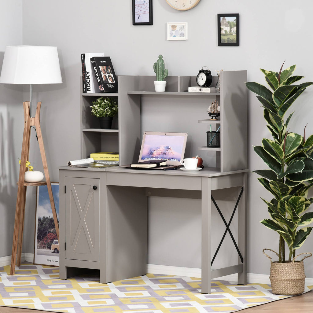 Grey Computer Desk with Hutch and Storage Cabinet W6447