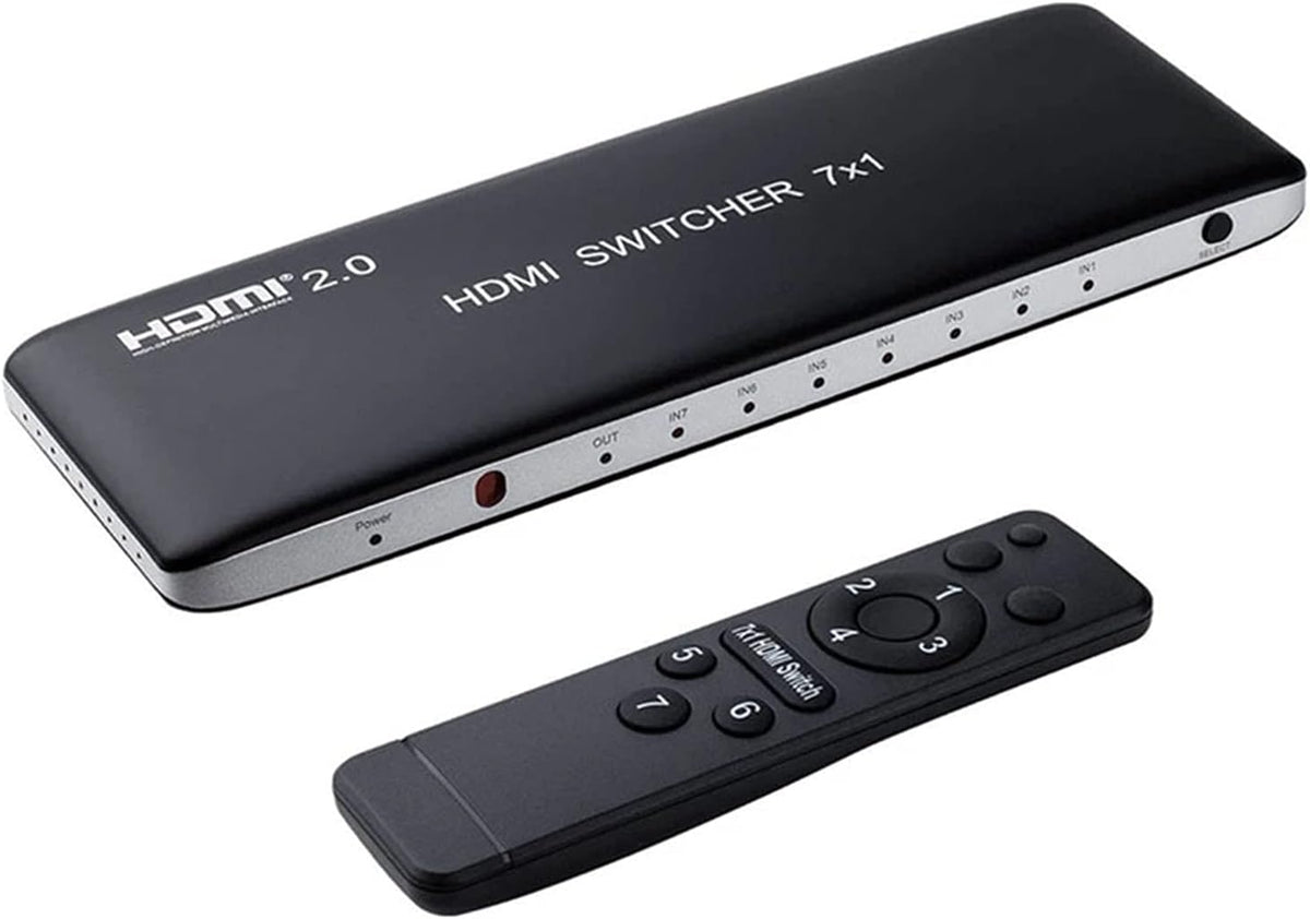 HDMI Switch 7 Port Box with IR Remote Control HDMI 2.0 HDCP 2.2 Support 4K@60Hz 3D Power Adapter Pack of 2 Q208