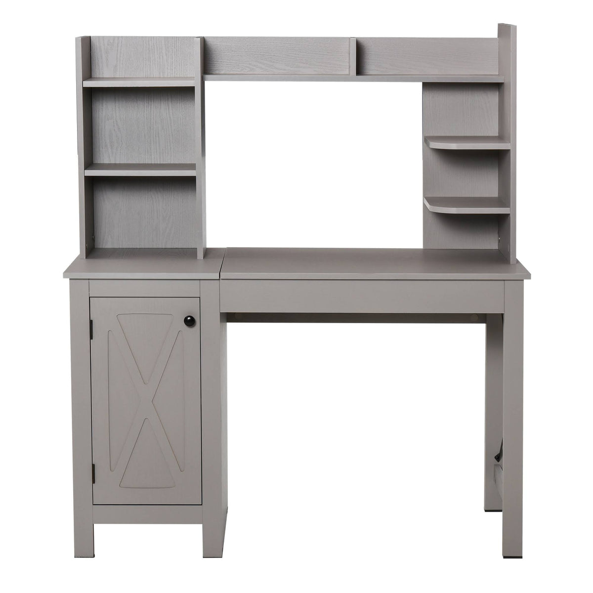 Grey Computer Desk with Hutch and Storage Cabinet W6447