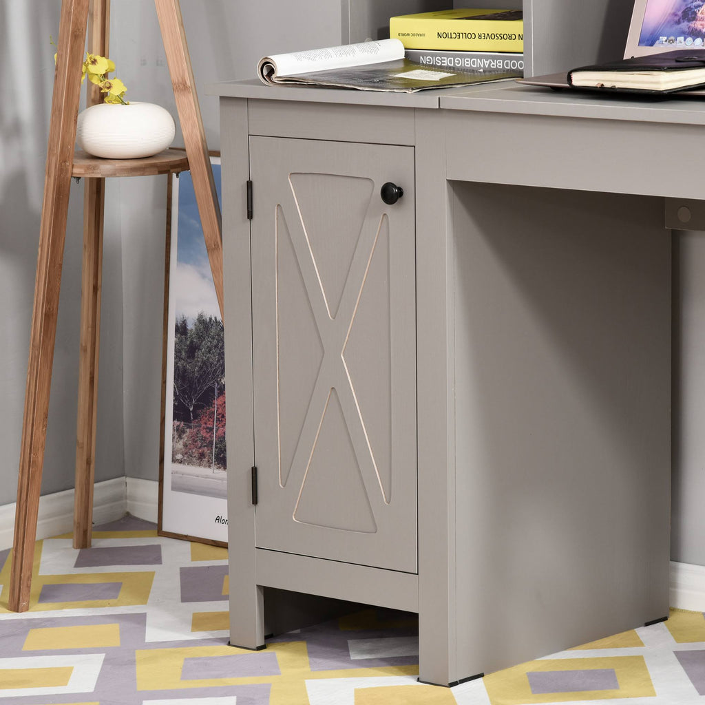 Grey Computer Desk with Hutch and Storage Cabinet W6447