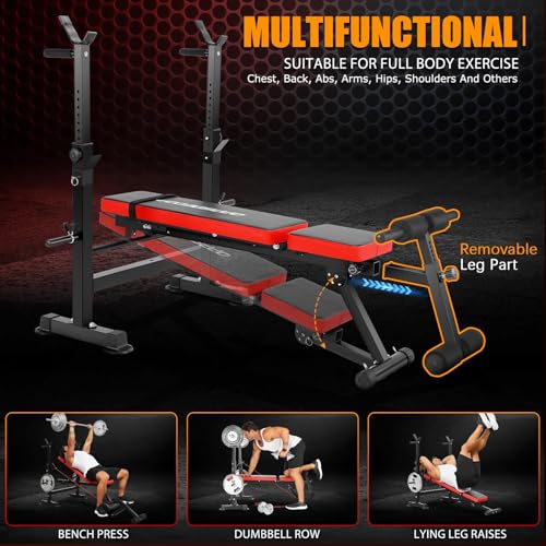 6 in 1 600lbs Foldable Weight Bench Set with Squat Rack K2617