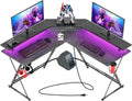 L-Shaped Gaming Desk with LED Strip & Power Outlets N661673